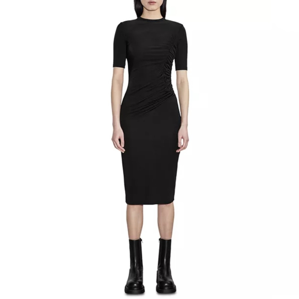 Et Ochs Isabelle Ruched Midi Dress in Black, Size 0 NEW w/Tag $1,195